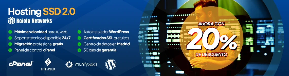 Promoción Hosting SSD 2.0 de Raiola Networks con un 20% de descuento