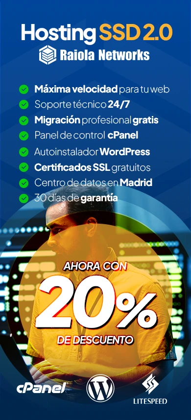 Promoción Hosting SSD 2.0 de Raiola Networks con un 20% de descuento