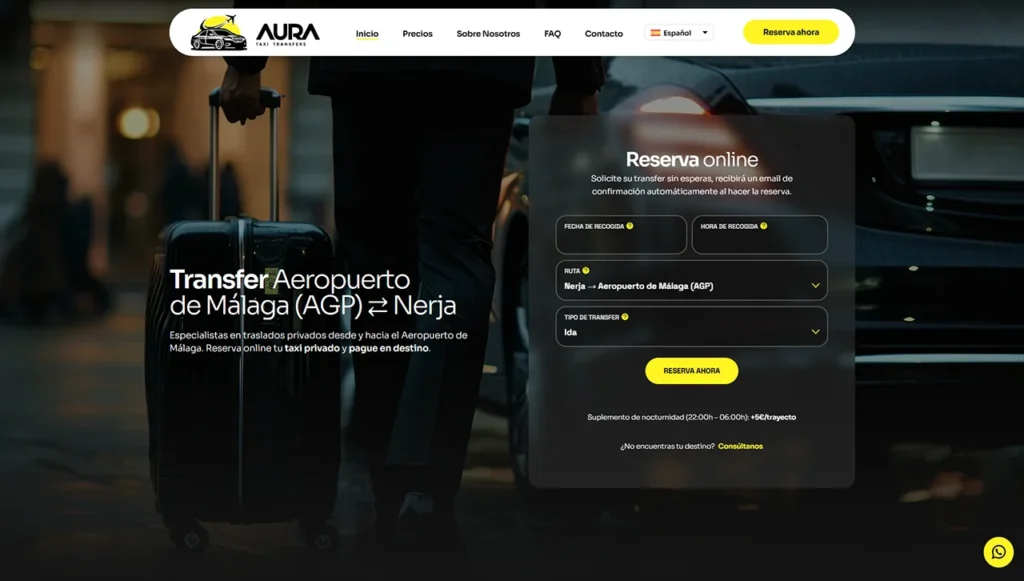 Desarrollo web para Aura Taxi Transfers - diseño web en Málaga