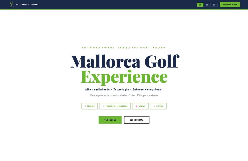 Landing para Golf Natural Guidance